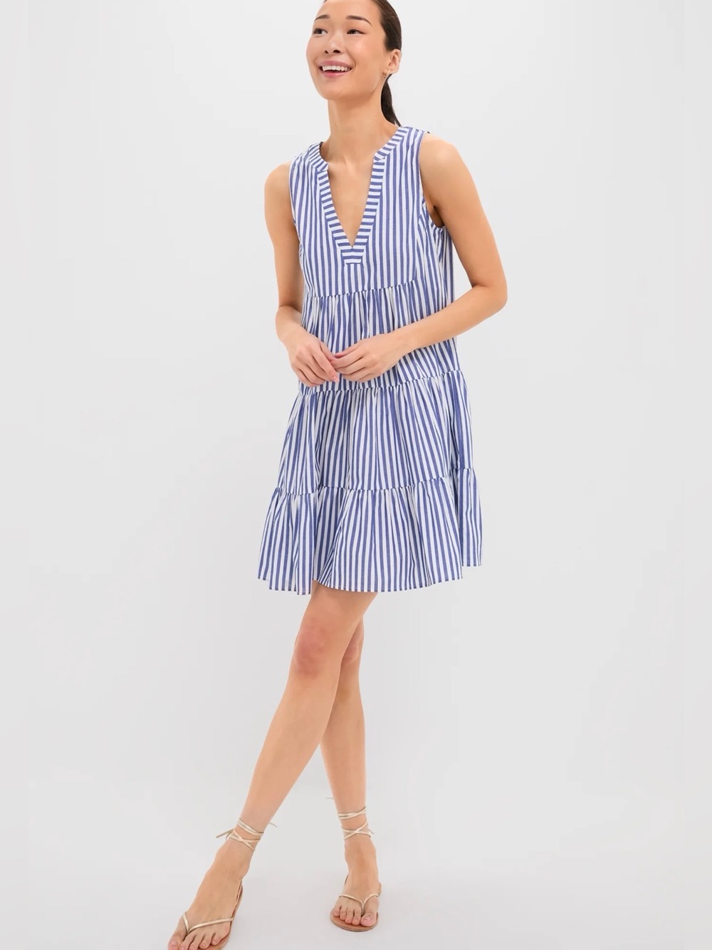 Tuckernuck Blue White Stripe Poplin Kenzo Dress L Pomander Place Cotton NWT $88